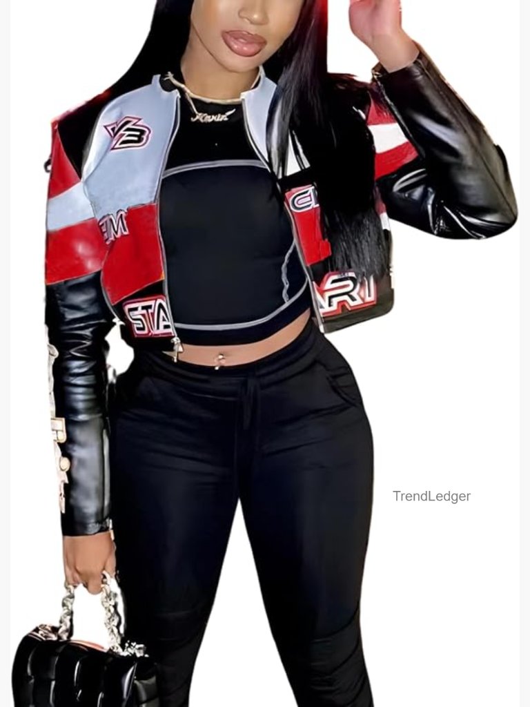 Faux Leather Moto Biker Jacket Cropped Zip Up Trendy